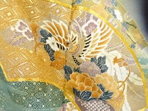アンティーク　地紙に鳳凰・菊牡丹模様刺繍留袖(比翼付き)